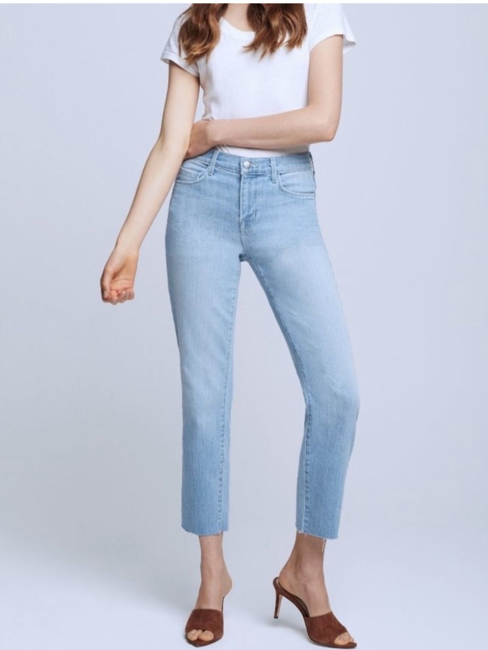 L'AGENCE Womens Sada High Rise Cropped Slim Straight Leg Raw Hem Jeans Size 29